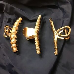 NEW metal hair claws lot of 3 golden color